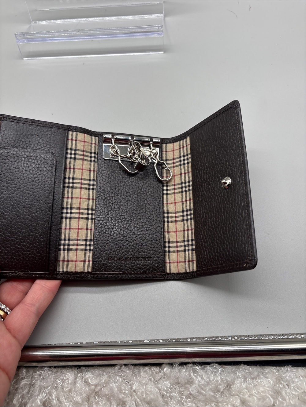 Burberry Nova Check Dark Brown Leather 5-Hook Key Case Holder